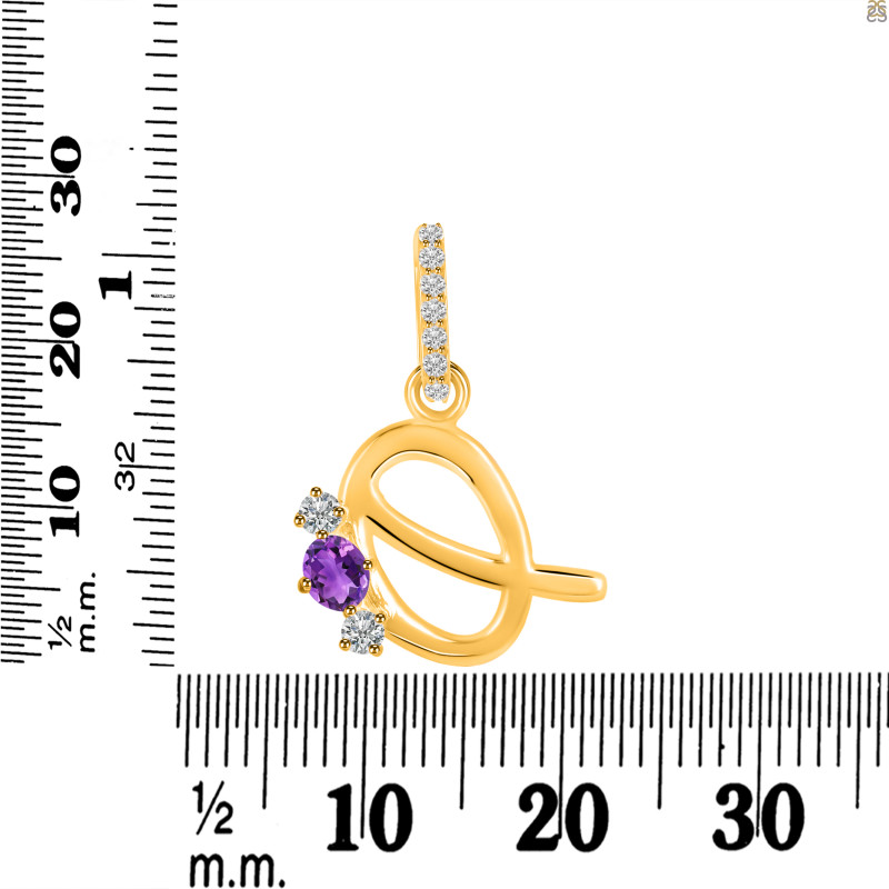 Amethyst & White Topaz Alphabet Q Pendant AMT-RDA-95.