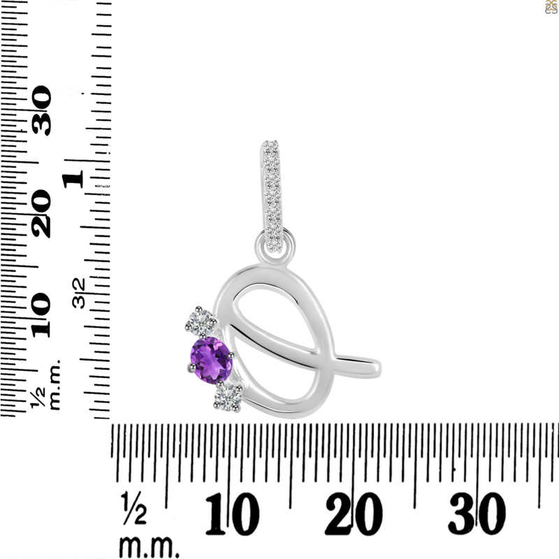 Amethyst & White Topaz Alphabet Q Pendant AMT-RDA-95.