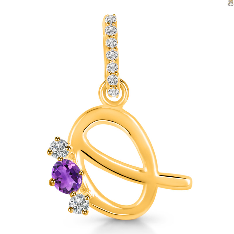 Amethyst & White Topaz Alphabet Q Pendant AMT-RDA-95.