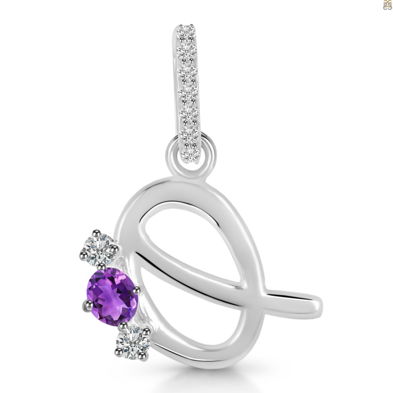 Amethyst & White Topaz Alphabet Q Pendant AMT-RDA-95.