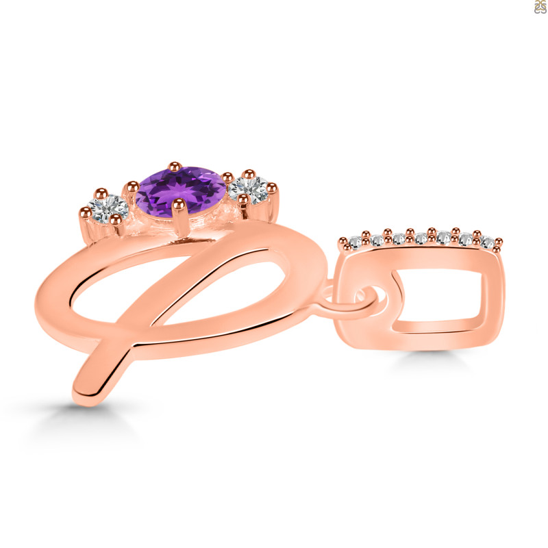 Amethyst & White Topaz Alphabet Q Pendant AMT-RDA-95.
