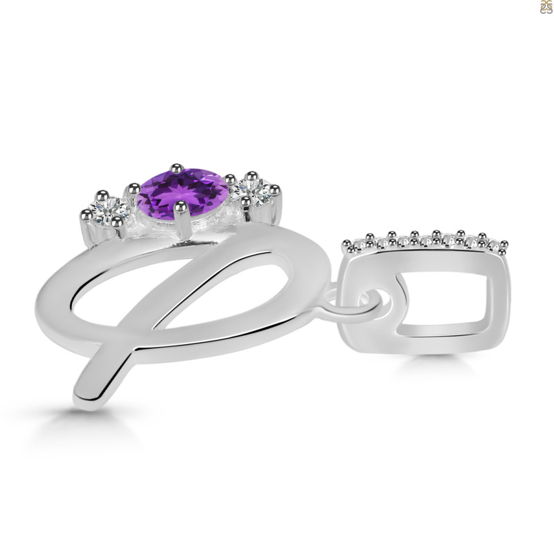 Amethyst & White Topaz Alphabet Q Pendant