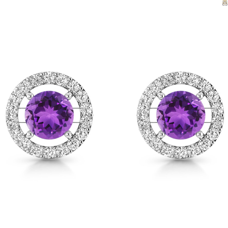 Amethyst & White Topaz Stud Earring AMT-RDE-1003.