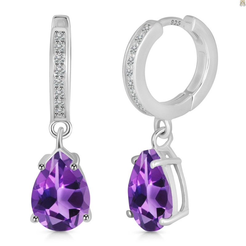 Amethyst & White Topaz Hoop Earring