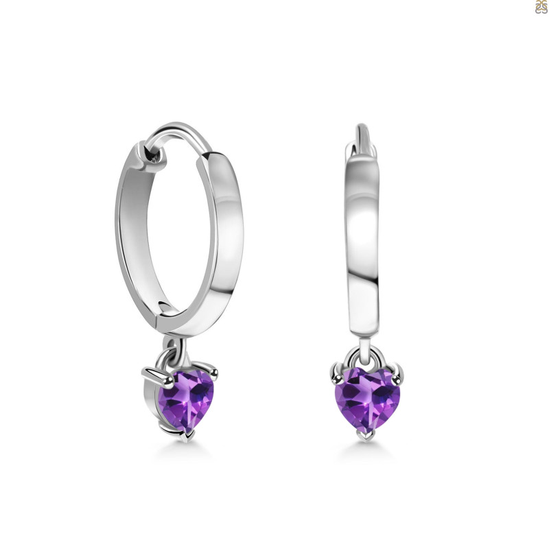 Amethyst Heart Hoop Earring