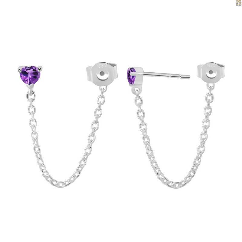 Amethyst Chain Stud Earring