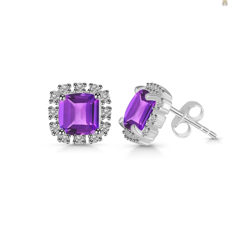 Amethyst & White Topaz Stud Earring