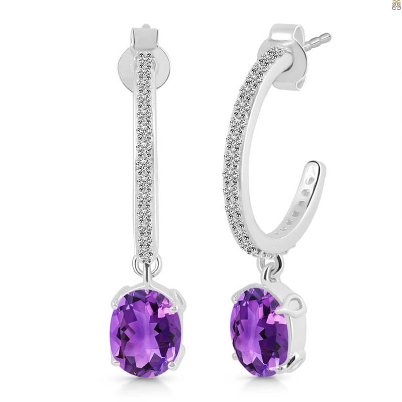 Amethyst & White Topaz Hoop Earring AMT-RDE-1469.