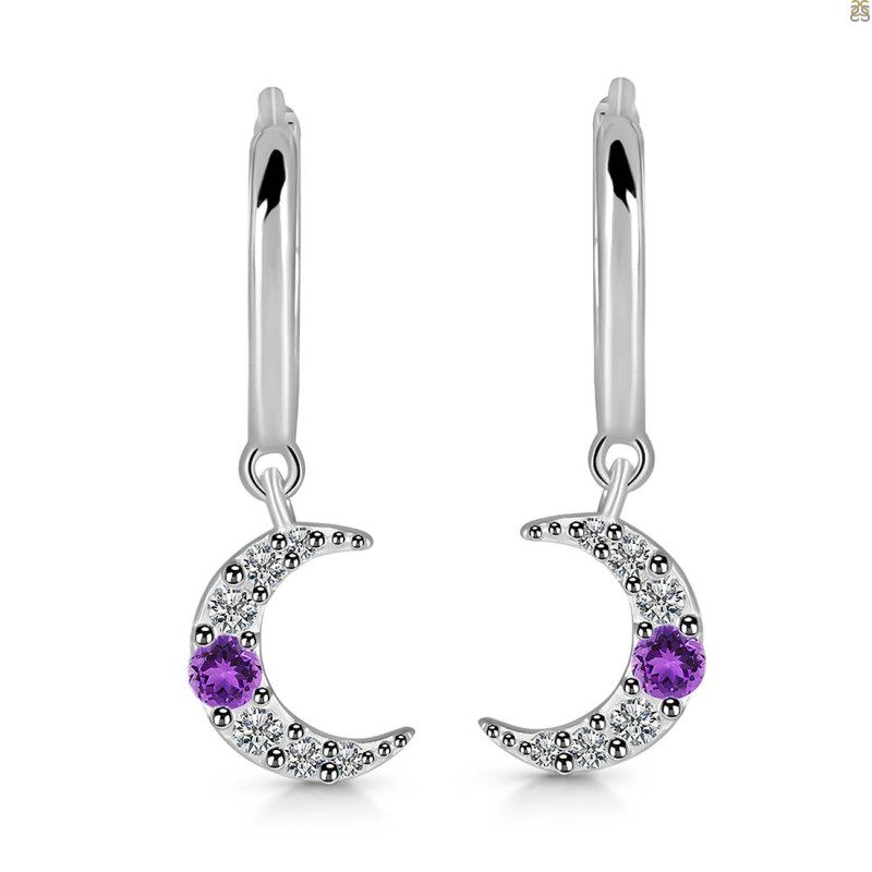 Amethyst & White Topaz Hoop Earring