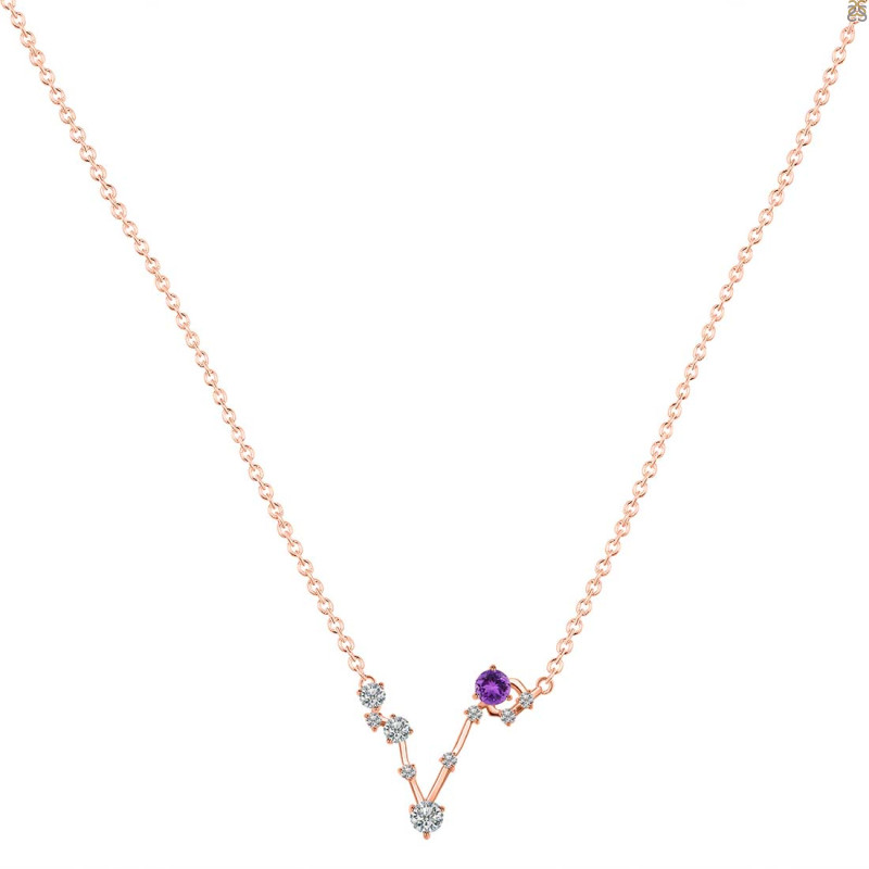 Pisces Zodiac Star Constellation Amethyst & White Topaz Necklace AMT-RDN-387.