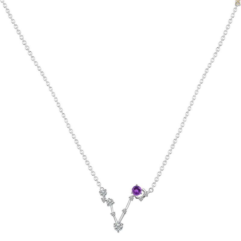 Pisces Zodiac Star Constellation Amethyst & White Topaz Necklace AMT-RDN-387.