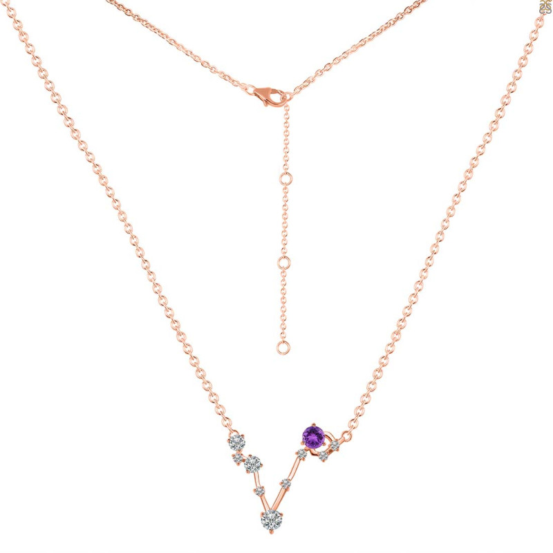 Pisces Zodiac Star Constellation Amethyst & White Topaz Necklace AMT-RDN-387.