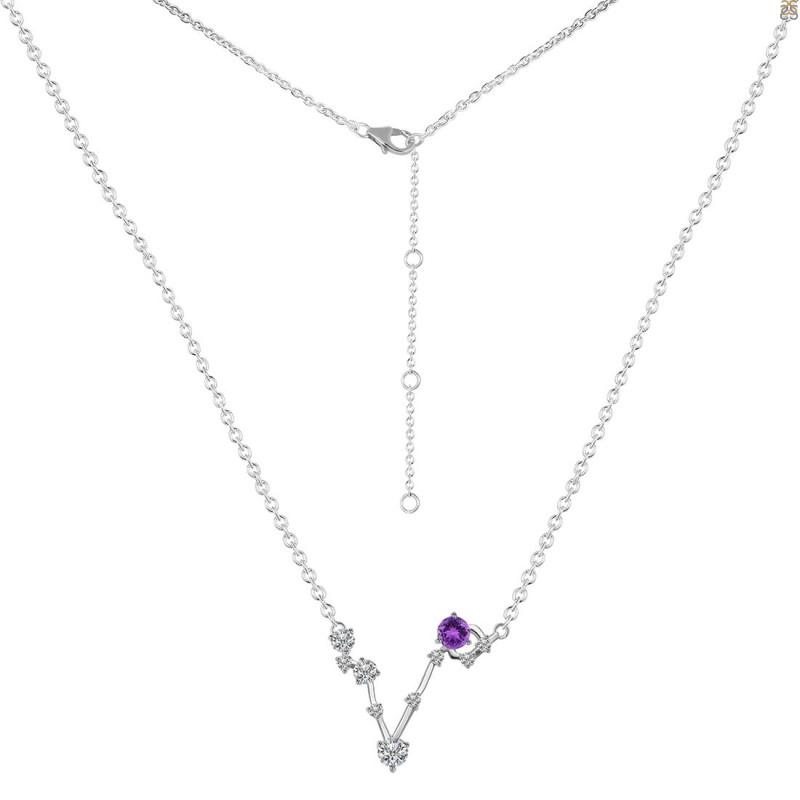 Pisces Zodiac Star Constellation Amethyst & White Topaz Necklace