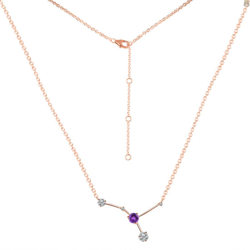 cancer Zodiac Star Constellation Amethyst & White Topaz Necklace AMT-RDN-486.