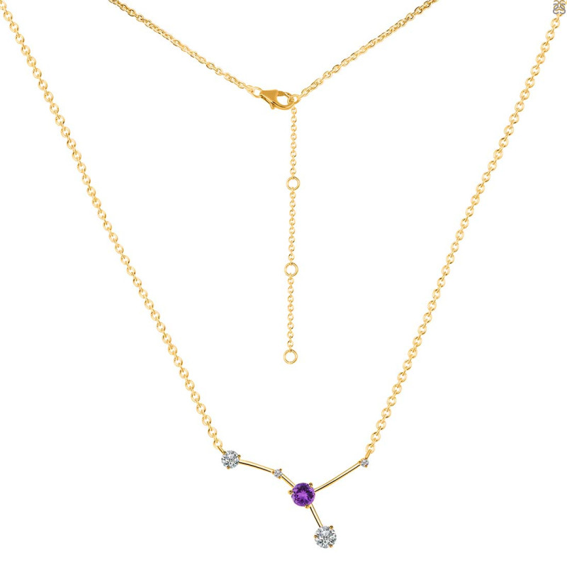cancer Zodiac Star Constellation Amethyst & White Topaz Necklace AMT-RDN-486.