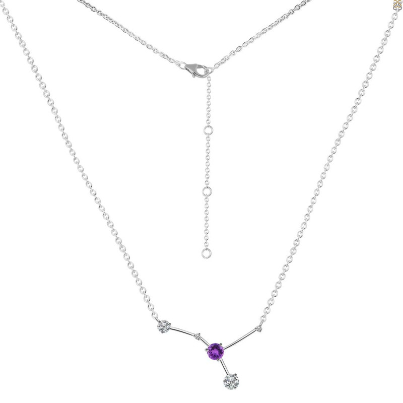cancer Zodiac Star Constellation Amethyst & White Topaz Necklace