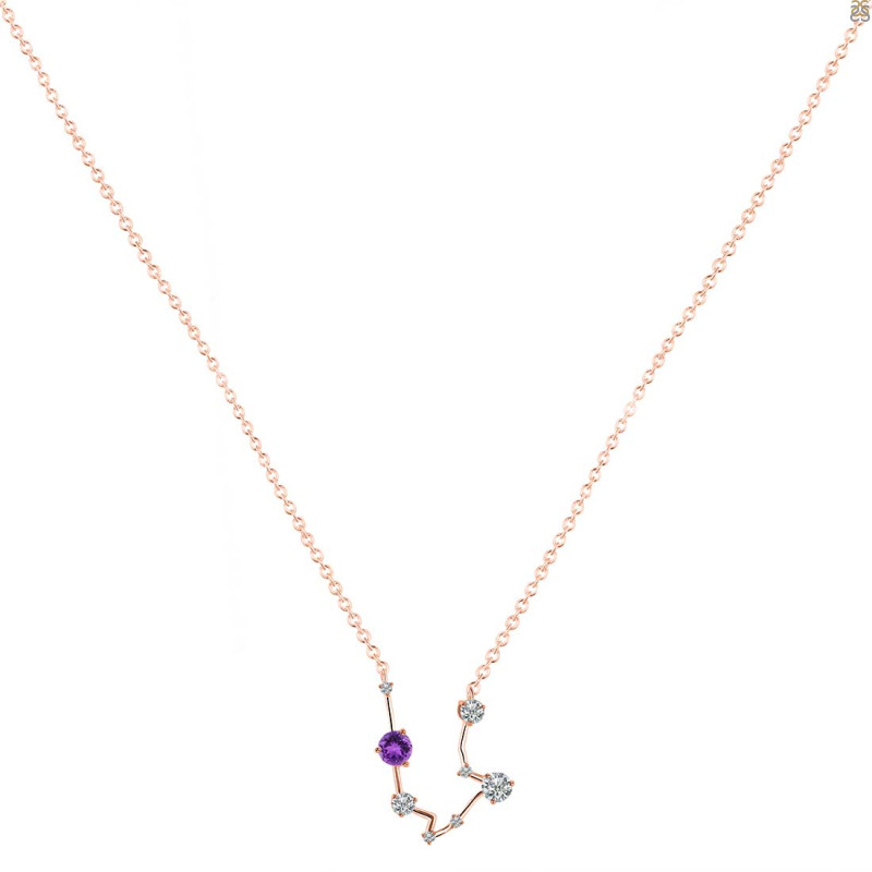 Aquarius Zodiac Star Constellation Amethyst & White Topaz Necklace AMT-RDN-487.