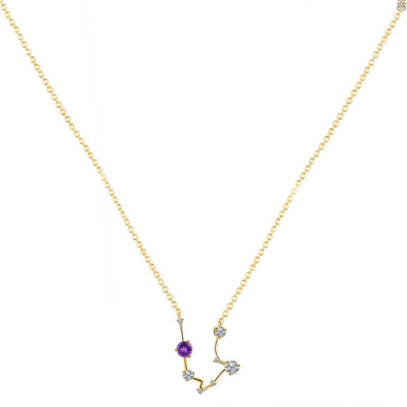 Aquarius Zodiac Star Constellation Amethyst & White Topaz Necklace AMT-RDN-487.