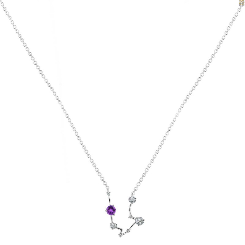 Aquarius Zodiac Star Constellation Amethyst & White Topaz Necklace AMT-RDN-487.