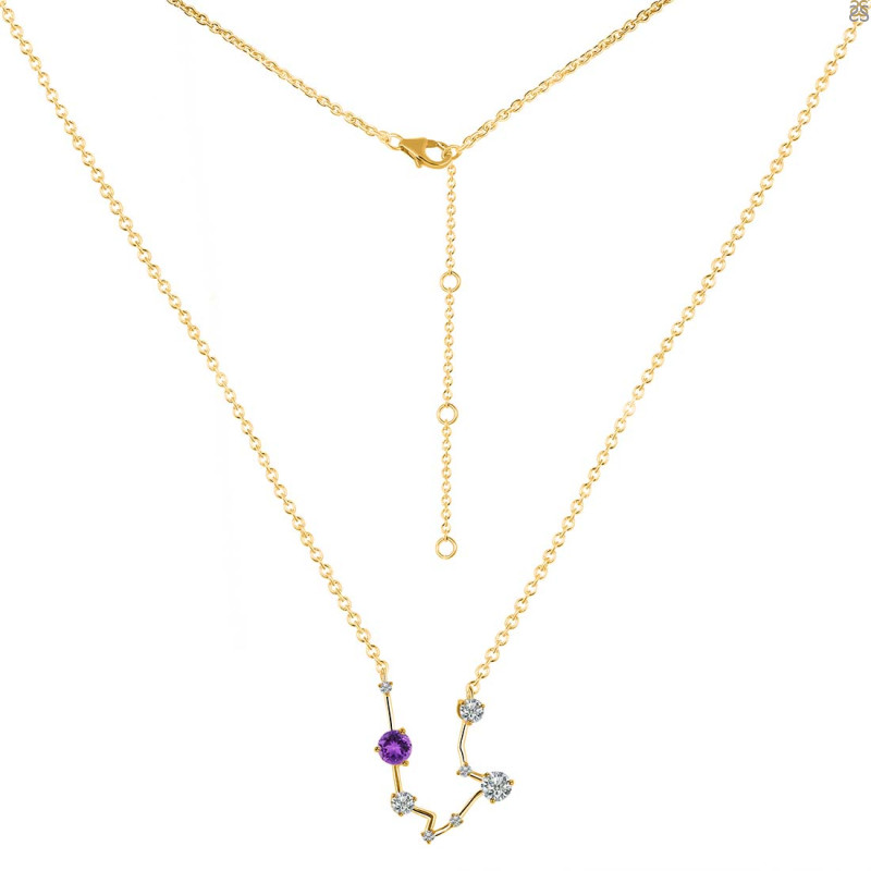 Aquarius Zodiac Star Constellation Amethyst & White Topaz Necklace AMT-RDN-487.