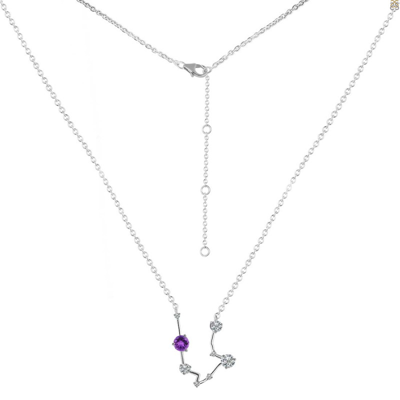 Aquarius Zodiac Star Constellation Amethyst & White Topaz Necklace