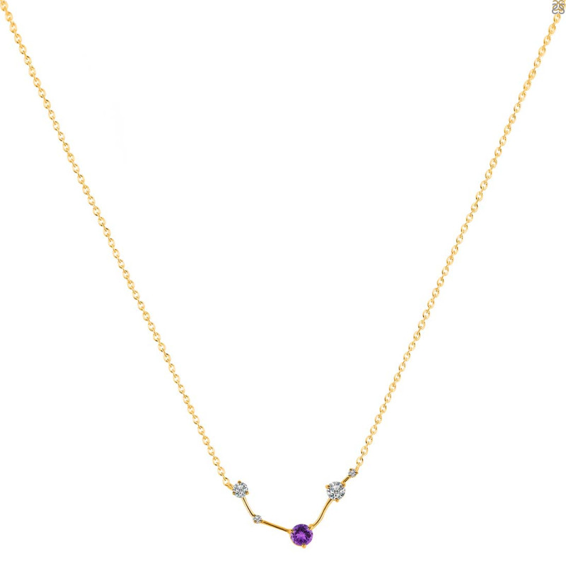 Aries Zodiac Star Constellation Amethyst & White Topaz Necklace AMT-RDN-488.