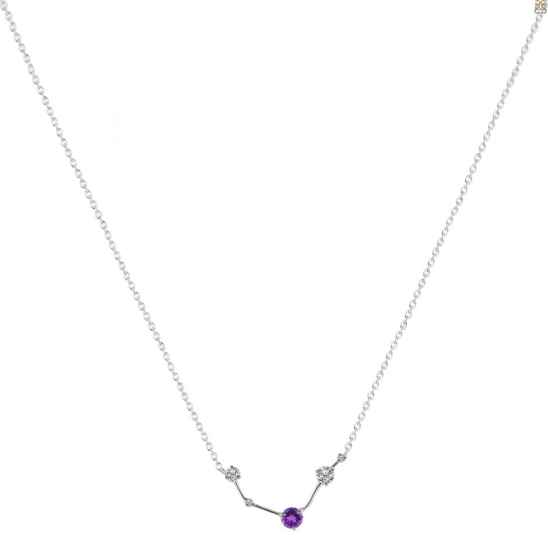 Aries Zodiac Star Constellation Amethyst & White Topaz Necklace AMT-RDN-488.
