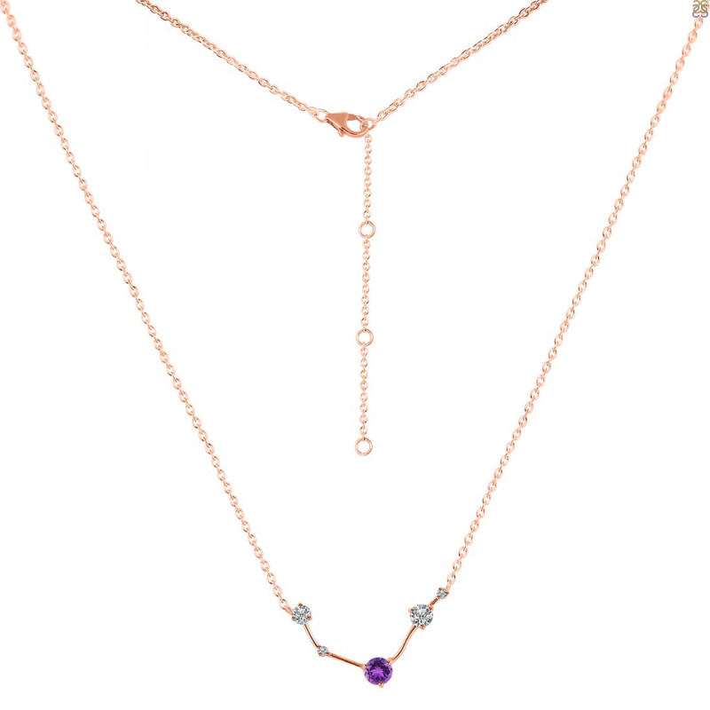 Aries Zodiac Star Constellation Amethyst & White Topaz Necklace AMT-RDN-488.
