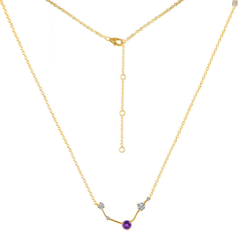 Aries Zodiac Star Constellation Amethyst & White Topaz Necklace AMT-RDN-488.