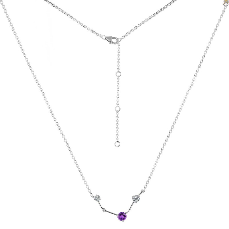 Aries Zodiac Star Constellation Amethyst & White Topaz Necklace