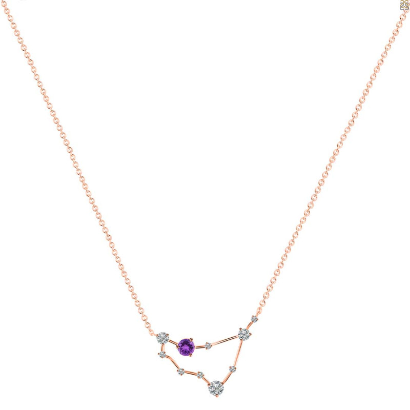 Capricorn Zodiac Star Constellation Amethyst & White Topaz Necklace AMT-RDN-489.