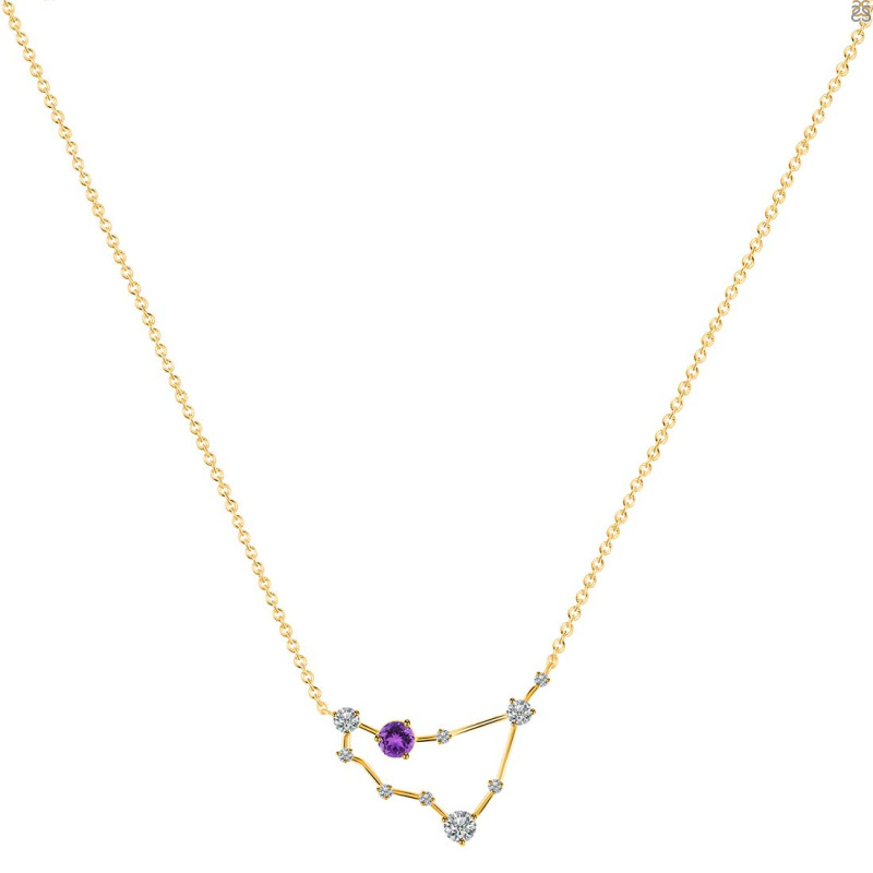 Capricorn Zodiac Star Constellation Amethyst & White Topaz Necklace AMT-RDN-489.