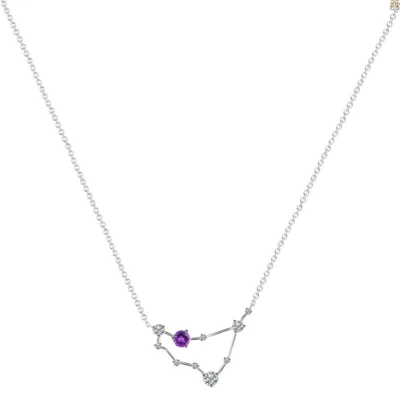 Capricorn Zodiac Star Constellation Amethyst & White Topaz Necklace AMT-RDN-489.