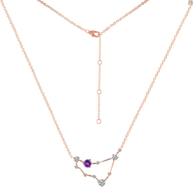 Capricorn Zodiac Star Constellation Amethyst & White Topaz Necklace AMT-RDN-489.