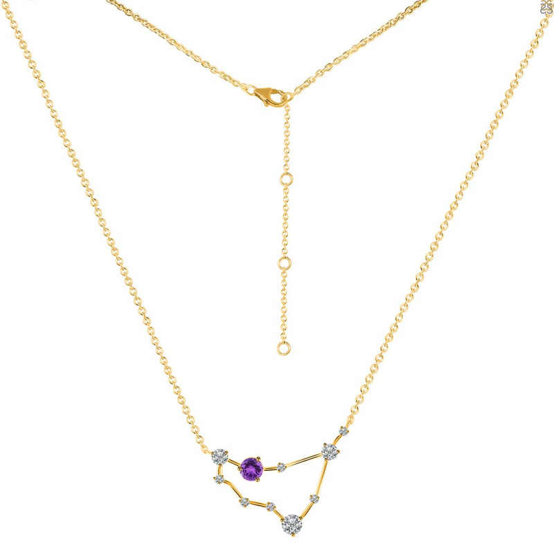 Capricorn Zodiac Star Constellation Amethyst & White Topaz Necklace AMT-RDN-489.