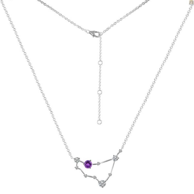 Capricorn Zodiac Star Constellation Amethyst & White Topaz Necklace