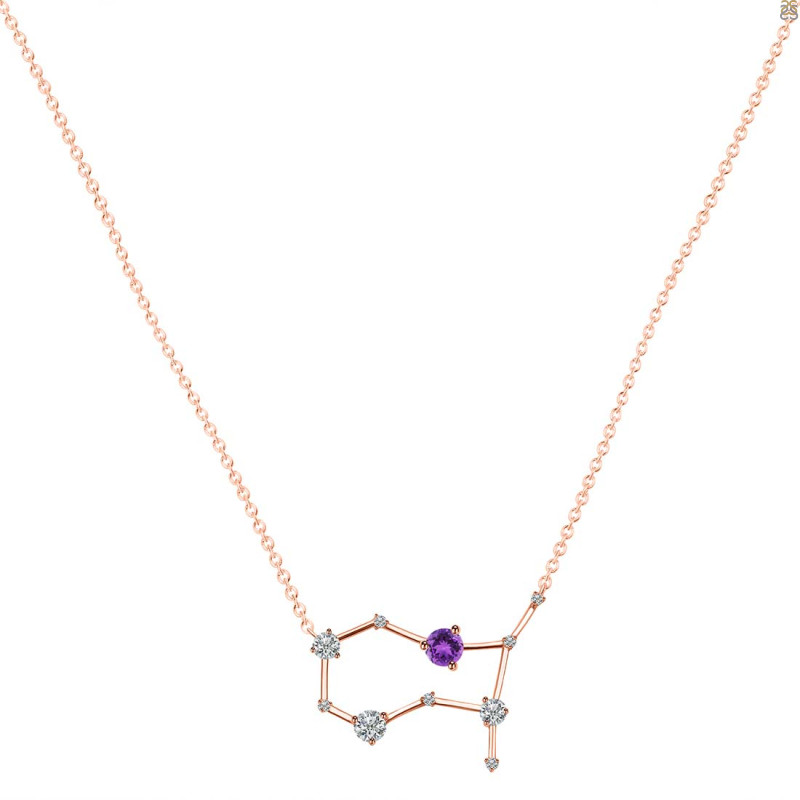 Gemini Zodiac Star Constellation Amethyst & White Topaz Necklace AMT-RDN-490.