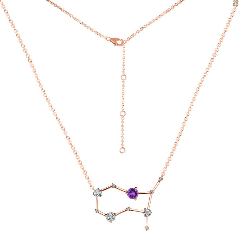 Gemini Zodiac Star Constellation Amethyst & White Topaz Necklace AMT-RDN-490.