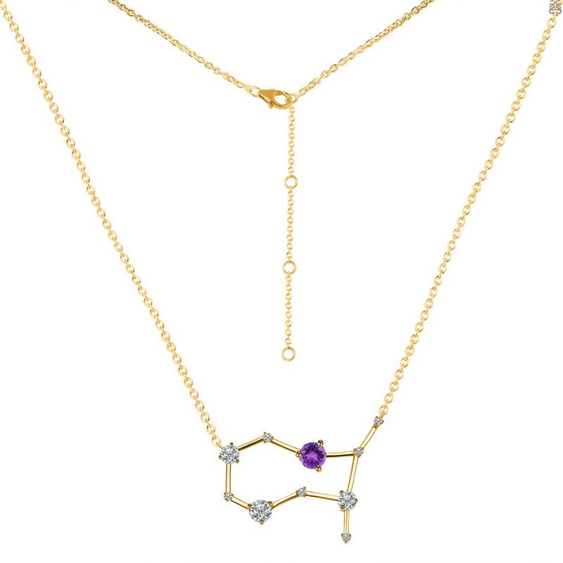 Gemini Zodiac Star Constellation Amethyst & White Topaz Necklace AMT-RDN-490.