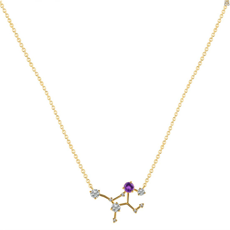 Virgo Zodiac Star Constellation Amethyst & White Topaz Necklace AMT-RDN-491.