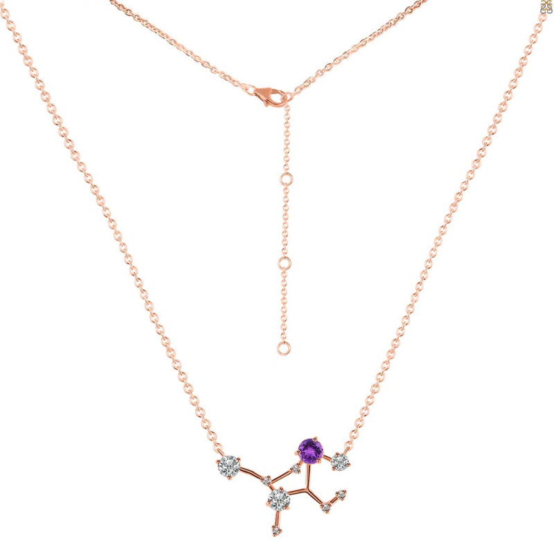 Virgo Zodiac Star Constellation Amethyst & White Topaz Necklace AMT-RDN-491.