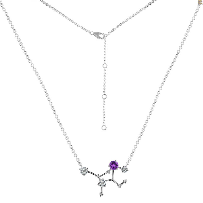 Virgo Zodiac Star Constellation Amethyst & White Topaz Necklace