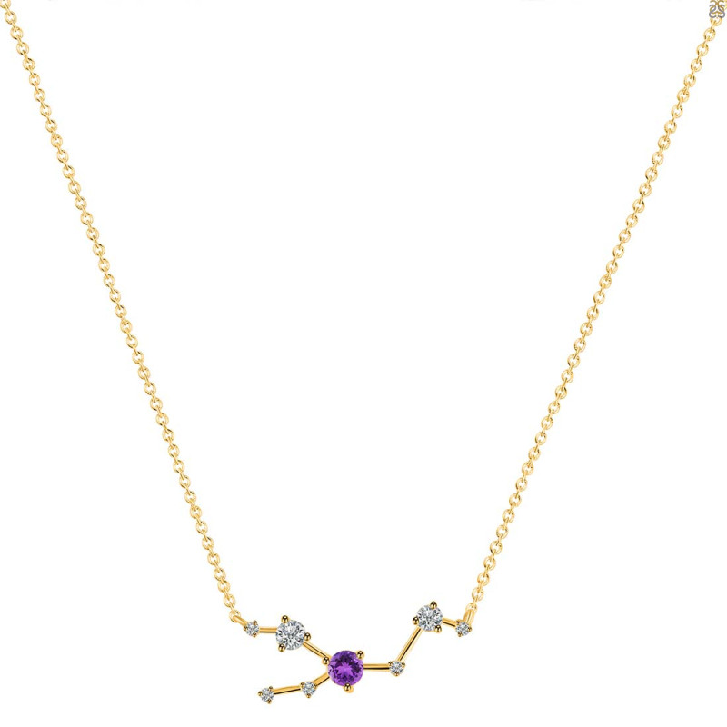 Taurus Zodiac Star Constellation Amethyst & White Topaz Necklace AMT-RDN-492.