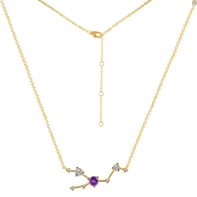 Taurus Zodiac Star Constellation Amethyst & White Topaz Necklace AMT-RDN-492.