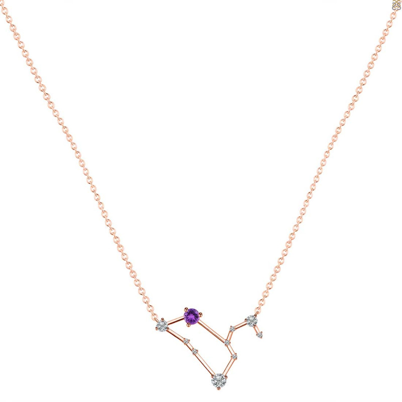 Leo Zodiac Star Constellation Amethyst & White Topaz Necklace AMT-RDN-493.