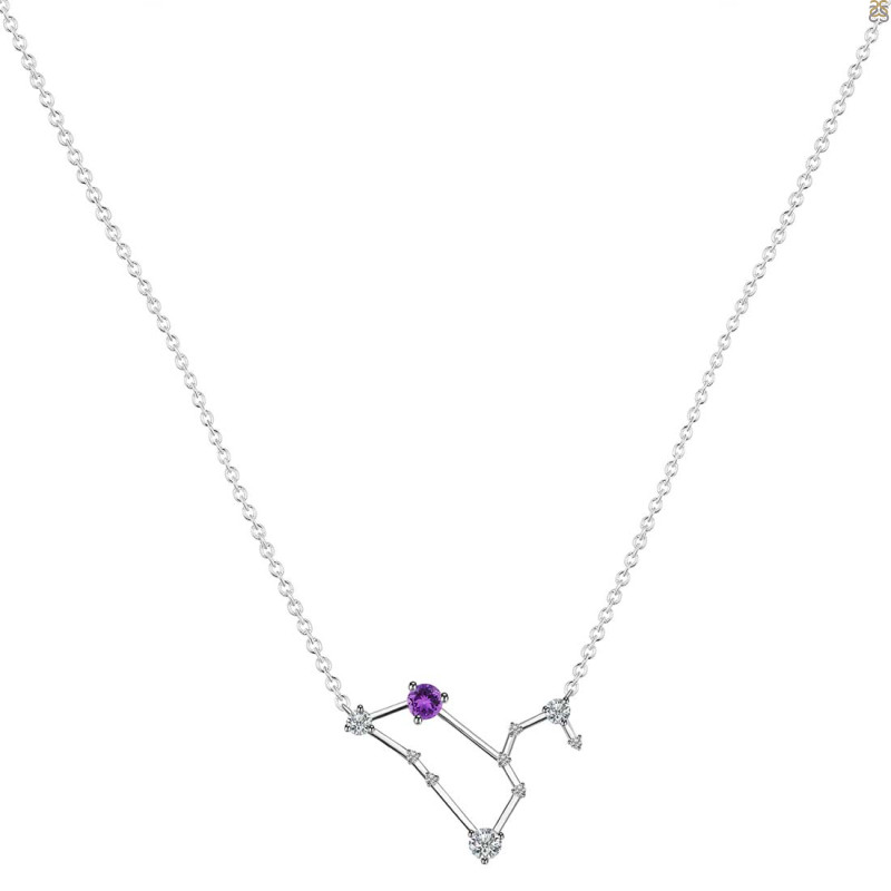 Leo Zodiac Star Constellation Amethyst & White Topaz Necklace AMT-RDN-493.