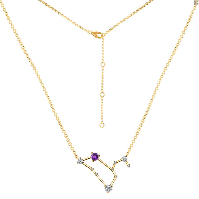 Leo Zodiac Star Constellation Amethyst & White Topaz Necklace AMT-RDN-493.