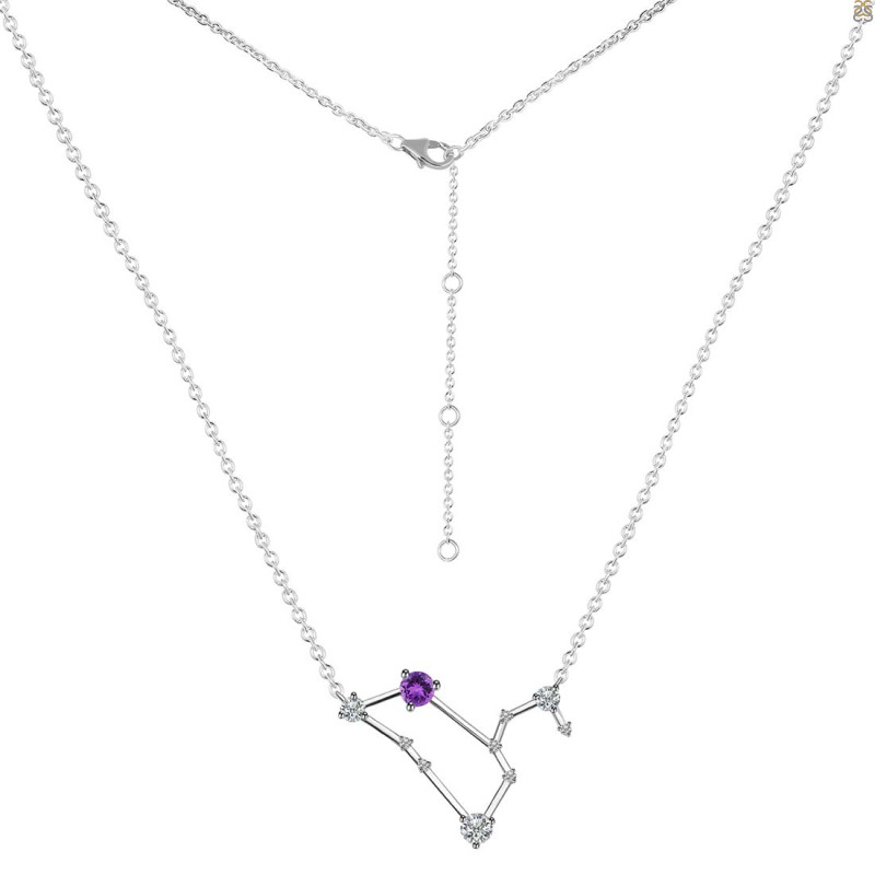 Leo Zodiac Star Constellation Amethyst & White Topaz Necklace