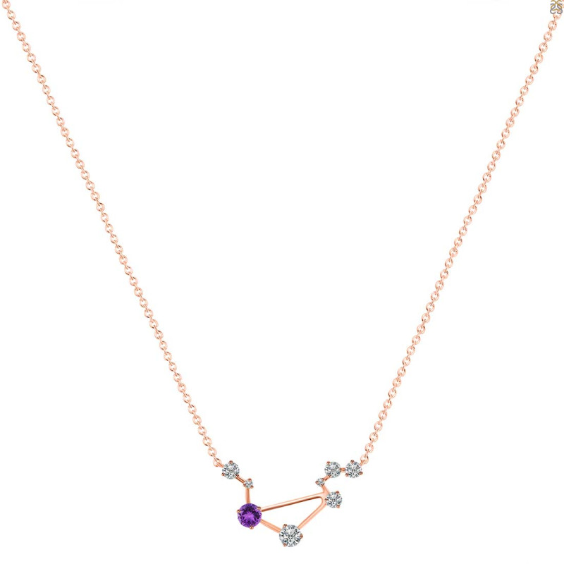Libra Zodiac Star Constellation Amethyst & White Topaz Necklace AMT-RDN-494.