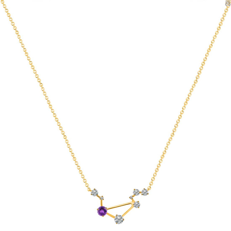 Libra Zodiac Star Constellation Amethyst & White Topaz Necklace AMT-RDN-494.